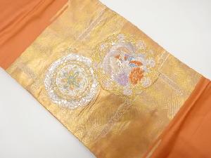 華紋に鳳凰・牡丹模様織り出し　名古屋帯